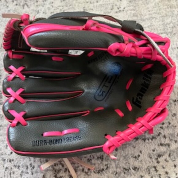 🧡 3/15 Franklin Sports RTP 9.5" Perf Teeball Goves Right Hand Throw Gray/Pink - Picture 4 of 5